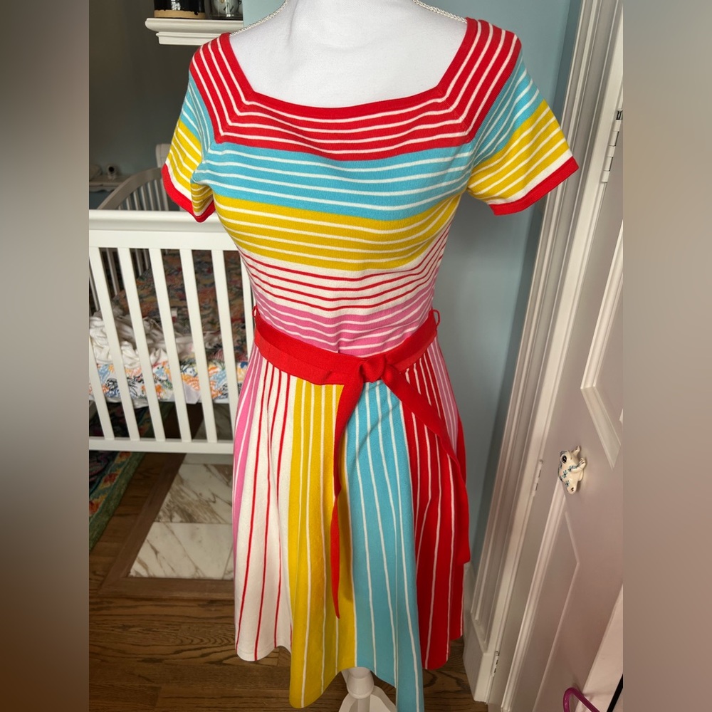 Boden colorful striped dress with bow